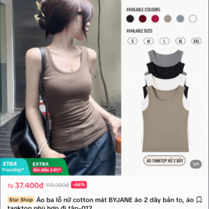 Áo ba lỗ nữ cotton mát BYJANE áo 2 dây bản to, áo tanktop phù hợp đi tập-012